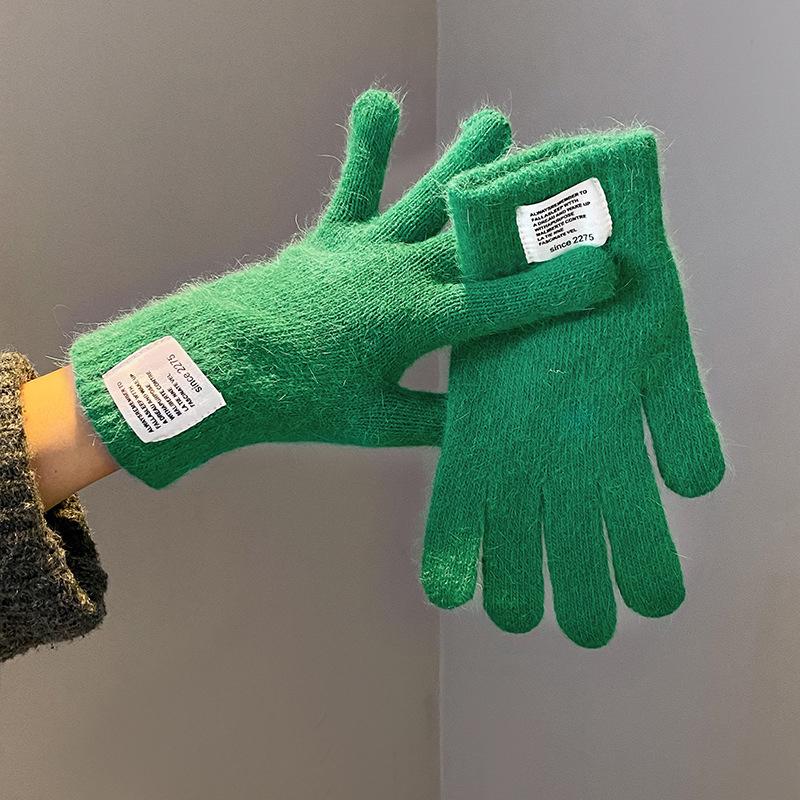 Women Gloves Knitted Solid Autumn Winter Hand Warm Thicken Short Wrist Female Full Fingered Mittens Winter Riding Skiing Mittens
