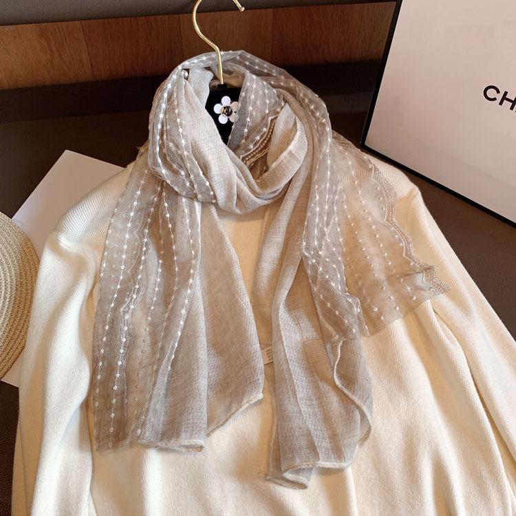 Lace Cotton and Linen Scarf for Women 140x40cm Summer Neck Protection Shawl Travel Scarf
