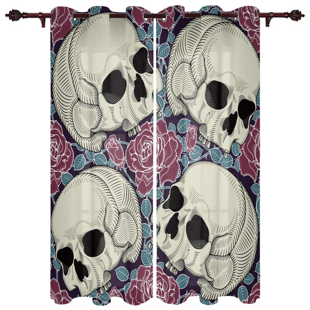 Teschio Artistico Fiori Rossi Onda Nuove Tende Semplici Decorazione per la Casa Tende Forniture Moderne per la Casa