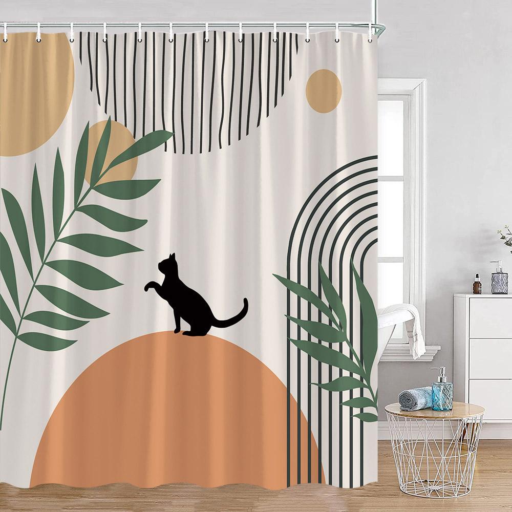 Abstrakta duschdraperier Nordisk mid-century-stil Badrumsdekorationer Modern minimalistisk badkarsgardin Polyester Badrumsdekor