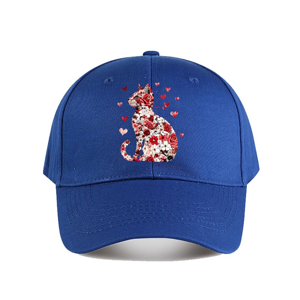 Floral Rose Cat With Hearts Wall Decor Baseball Cap Fashion Unisex Sunhat Womens Outdoor Sports