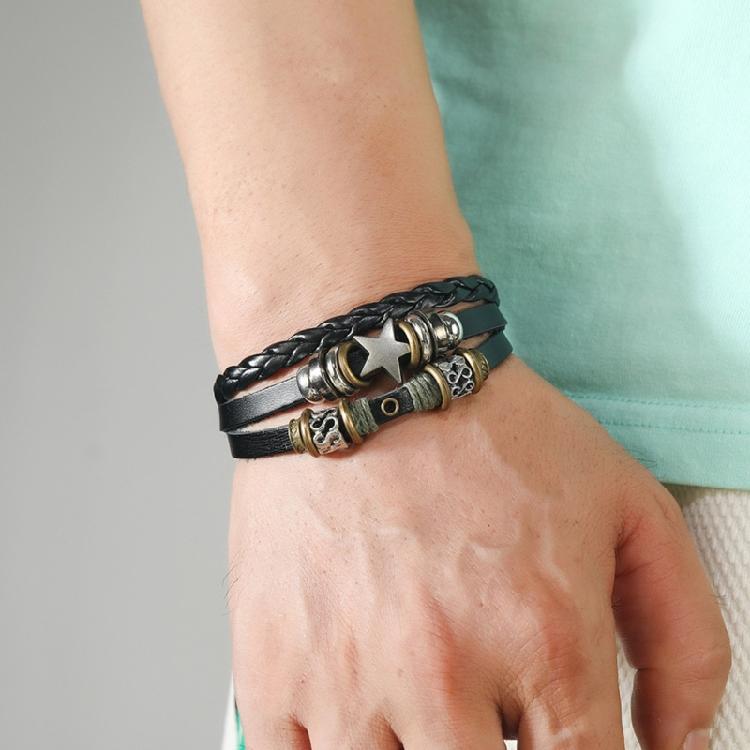 Multi Layer Leather Bracelet Star Beaded Bangle Fashion Woven Bracelet Jewelry
