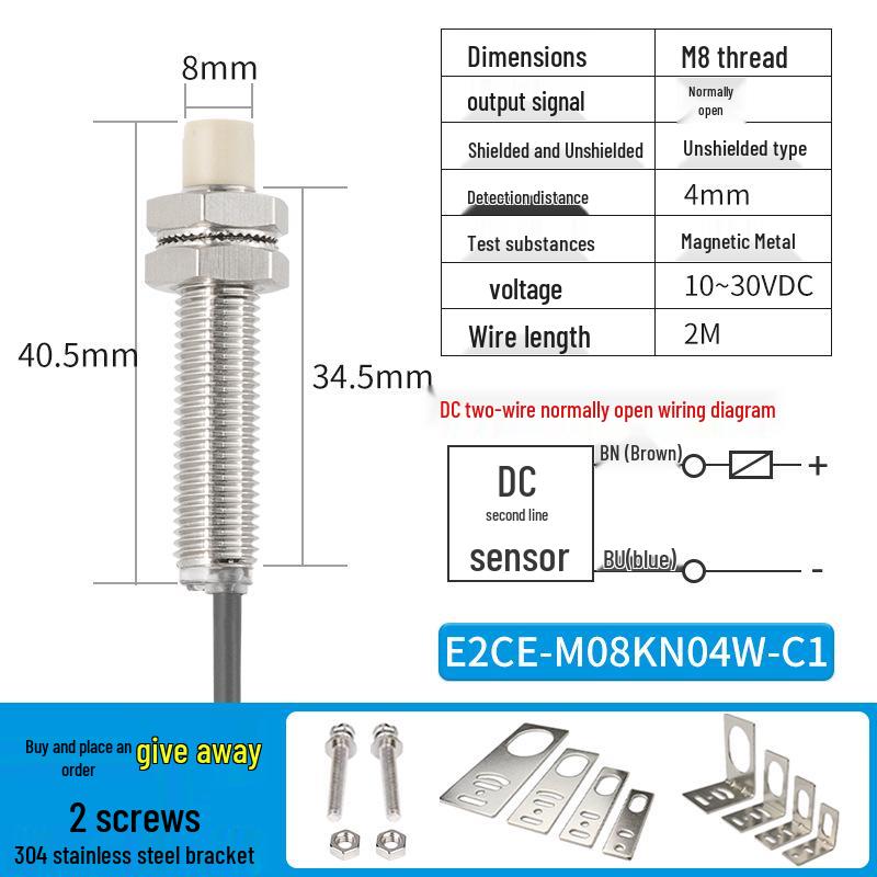 Waterproof Inductive Proximity Switch, Two-Wire, M8/M12/M18/M30, NPN NO/PNP NC