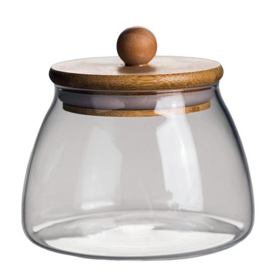 Seasoning Storage Jar Bamboo with Seal Glass Lid Silicone Container Clear Glass S