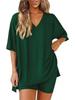Women's Summer Fashion V-Neck Pajama Set - Casual, Loose, Solid Color