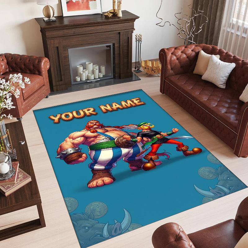 Personalized Crystal Velvet Carpet Custom Name Text,Asterix & Obelix Anti Slip Area Rug For Home Decoration