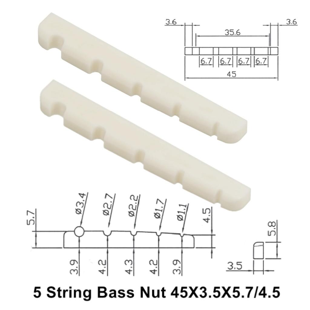 Miwayer 4/5/6 String Electric Bass Bone Bridge 2 pcs Nut Flat Bottom Pre-Slotted Made of Real Bone Multiple Saddle