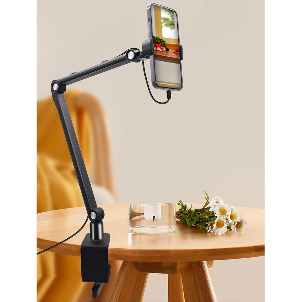Long Arm Phone Mount Clip Type Tablet Phone Desktop Stand 360 Degree Rotatable Folding Stand