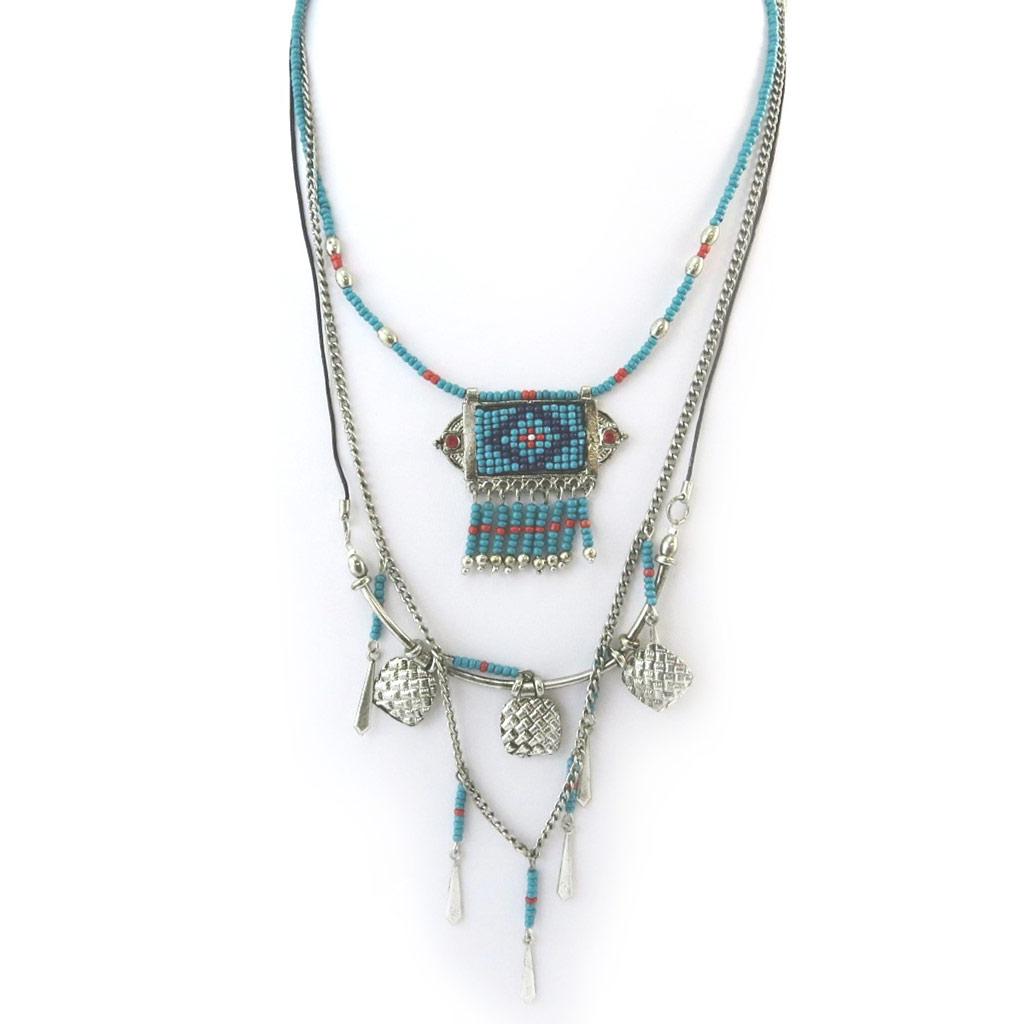 Les Trésors De Lily [N3620] - Silver Turquoise 'Navajos' Necklace