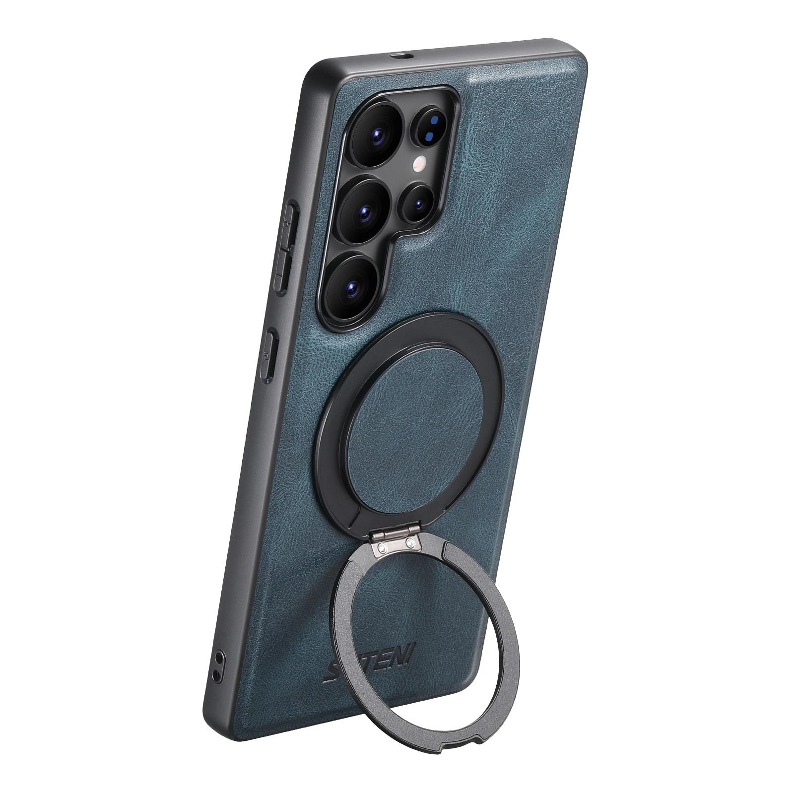 

Invisible Stand Luxury Leather Case for Samsung Galaxy S25 Ultra S24 Plus S23 S22+ Magnetic Ring Holder Shockproof Phone Cover S25Ultra синий