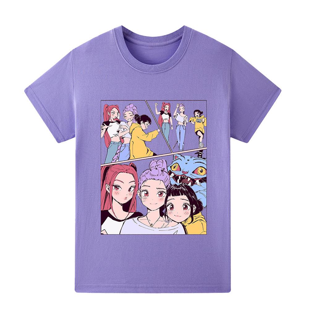 

A1238 Kids Boys Girls Kpop Rumi Zoey Mira Print Short Sleeves T-shirt 160cm