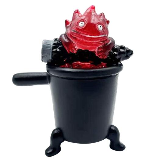 Rozkošná lampička Calcifer, soška, noční světlo, kreslený tvar, teplé oranžové světlo plamene, dekorace do ložnice, kanceláře