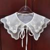 Organza Double Couche Broderie Ordinateur Faux Col à Sangle Nœud Châle Polyvalent Col DIY