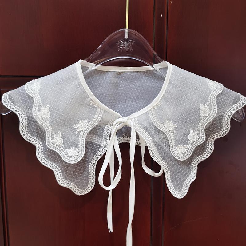Organza Double Couche Broderie Ordinateur Faux Col à Sangle Nœud Châle Polyvalent Col DIY