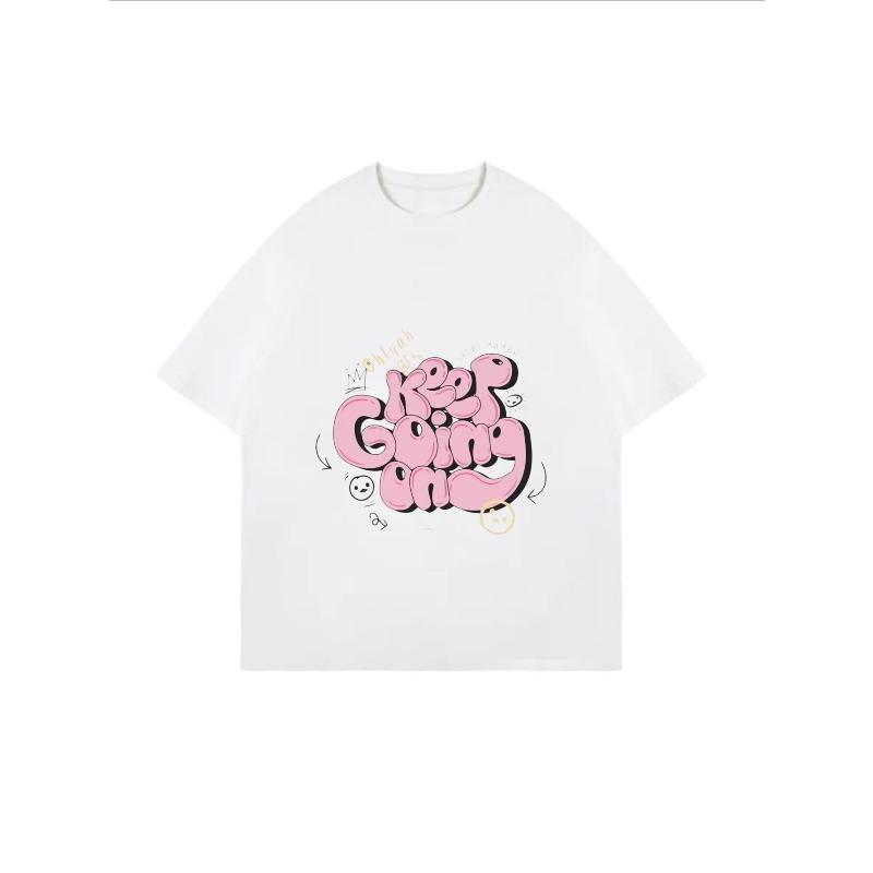 White Oversized T Shirt With Keep Going On Graphic Print For Casual Wear And Everyday Outfits