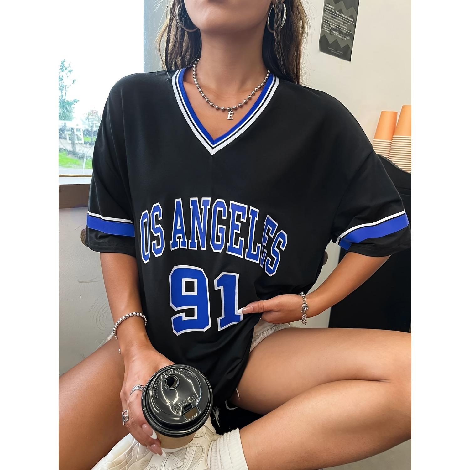 

Женская футболка с принтом 91 буква, с коротким рукавом, V-образным вырезом, свободная, уличная одежда, спортивная одежда, футболка топ на весну/лето 6XL