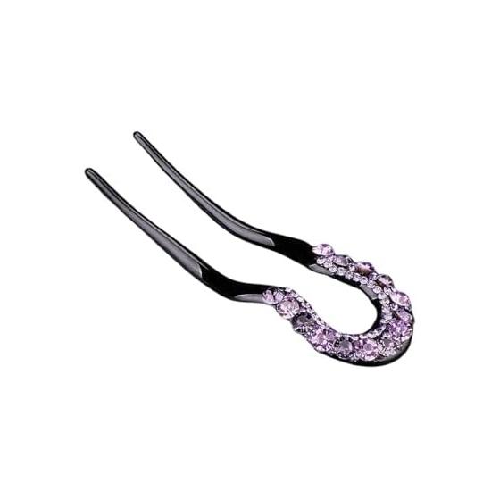 U-Shaped Shell Comb Hairpin with Rhinestones - Simple and Fashionable Hair Accessory (Purple)