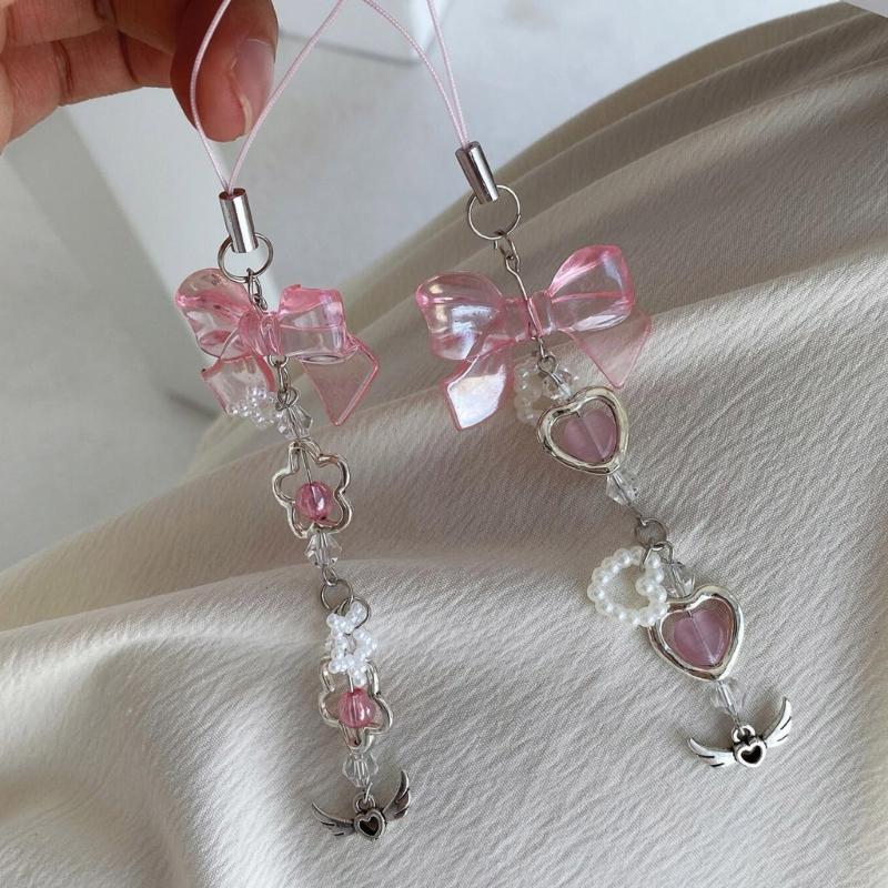 Blumen-Schleifenknoten Gekreuzter Anhänger Lanyard Liebesherz Perle Cartoon Zubehör
