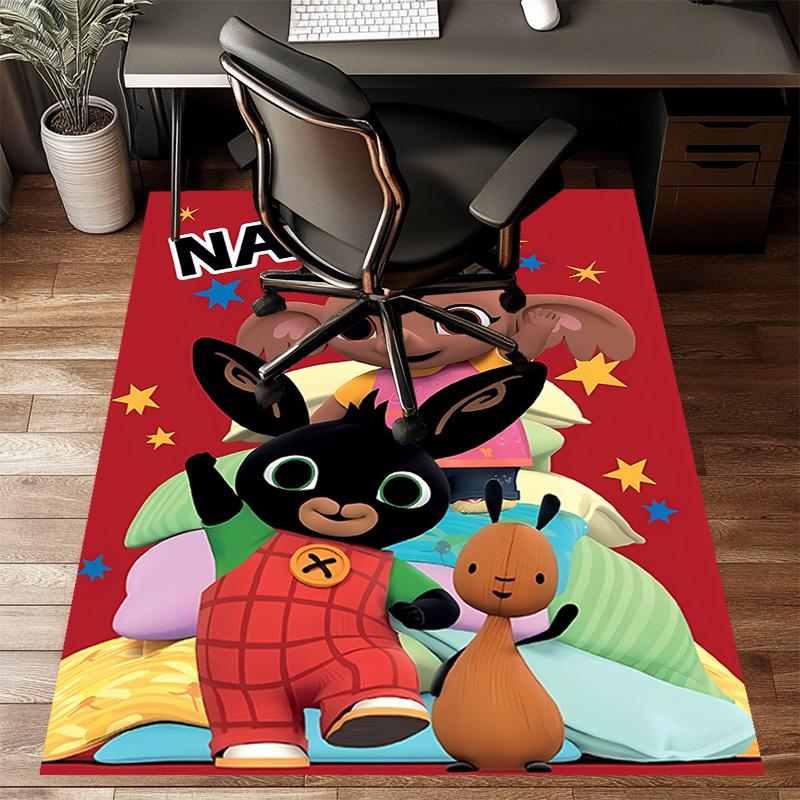 Custom Bing Bunny Mat Personalized Name, Polyester Washable Indoor Entryway Rug, Gift for Christmas, Easter, Thanksgiving Day