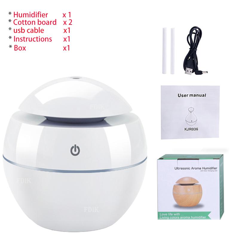 USB Aroma Oil Difuzér Dřevo Elektrický Zvlhčovač 130ml Ultrazvukový Zvlhčovač vzduchu Mini Aromaterapie LED Light Mist Maker for Home