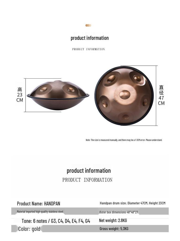 Ocelový buben s 6 tóny – éterický ruční perkusní nástroj Handpan pro začátečníky