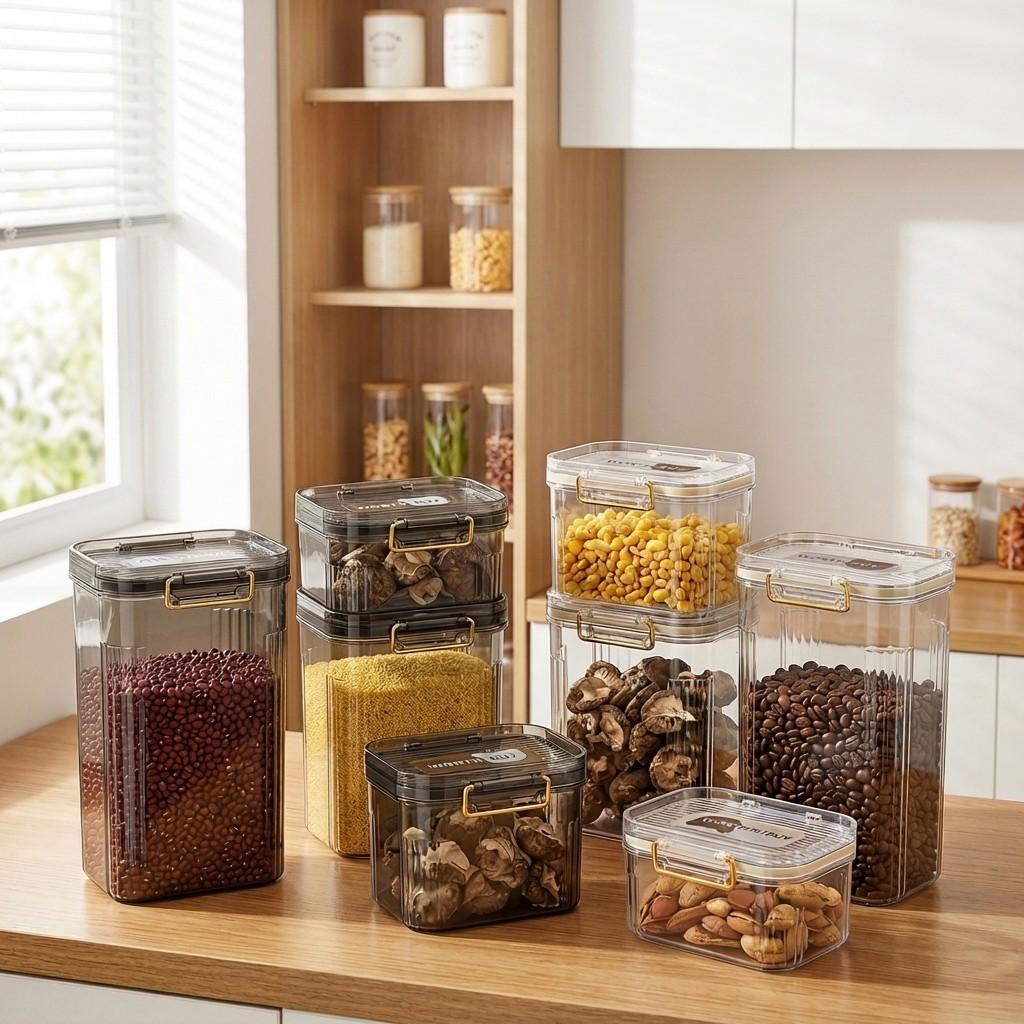 Airtight Clear Plastic Food Storage Containers with Lids Kitchen Organizers Stackable Storage Boxes for Pantry Cereal Pasta
