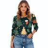 Women's Fashion Casual 3/4 Christmas Print Color Shirt Women's Round Neck Tops