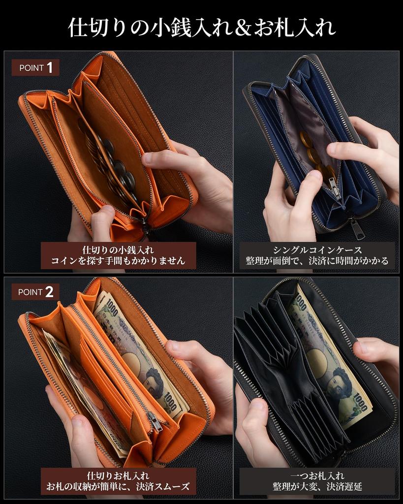 Kawaoto Long Genuine Pueblo Made In Large Divided Coin 15 Card Business Good Made by Top Leather Gift Men's Wallet, Leather, Japan, Capacity, Purse,
