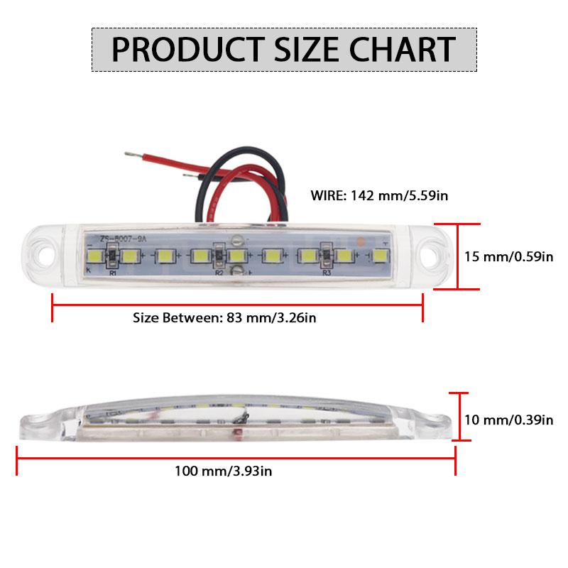 10pcs White 9LED Bus Truck Trailer Truck 24V LED Lights Side Marker Light Waterproof LED Light Tail Indicator Parking Light