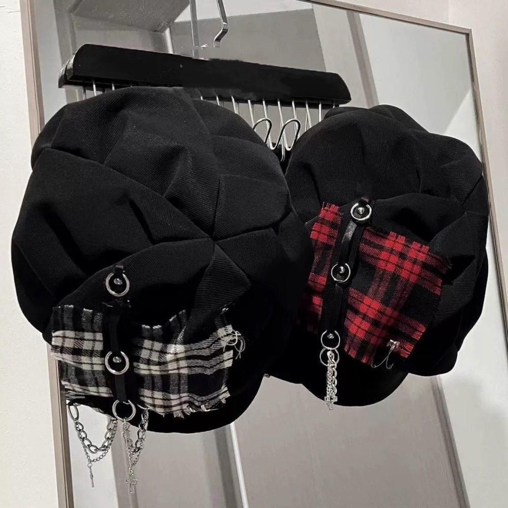 Rabbit Ears Plaid Beret Hat Thin Brim Newsboy Peaked Hat Casual Painter Artist Cap  Girls