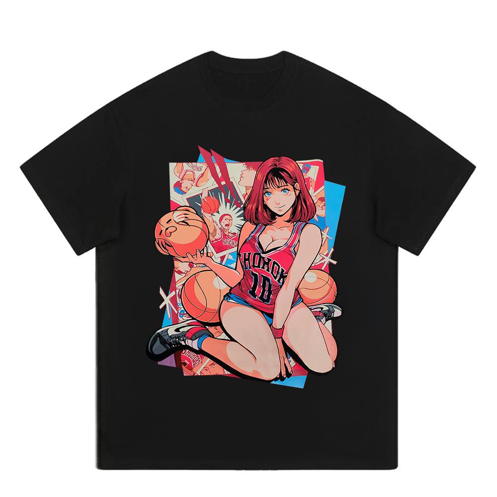 Japanese Animation Character Printing Oversize Trendy Brand Half Sleeve Old Washing T-shirt Couple Men and Women Tee Cross-border