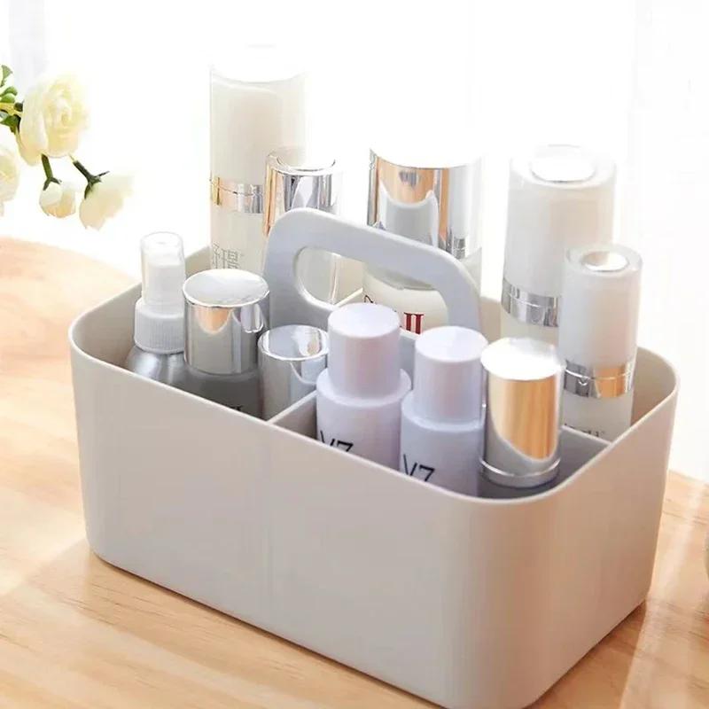 Stackable Desk Organizer Box - Multi-Compartment Portable Storage for Cosmetics & Bedroom Desktop