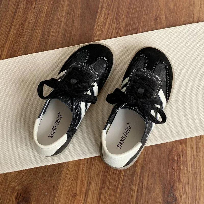 

Кроссовки из воловьей кожи, немецкие, женские, повседневные, в студенческом стиле, новинка 2025 года, мягкая, повседневная, спортивная обувь на плоской подошве 41 чёрный