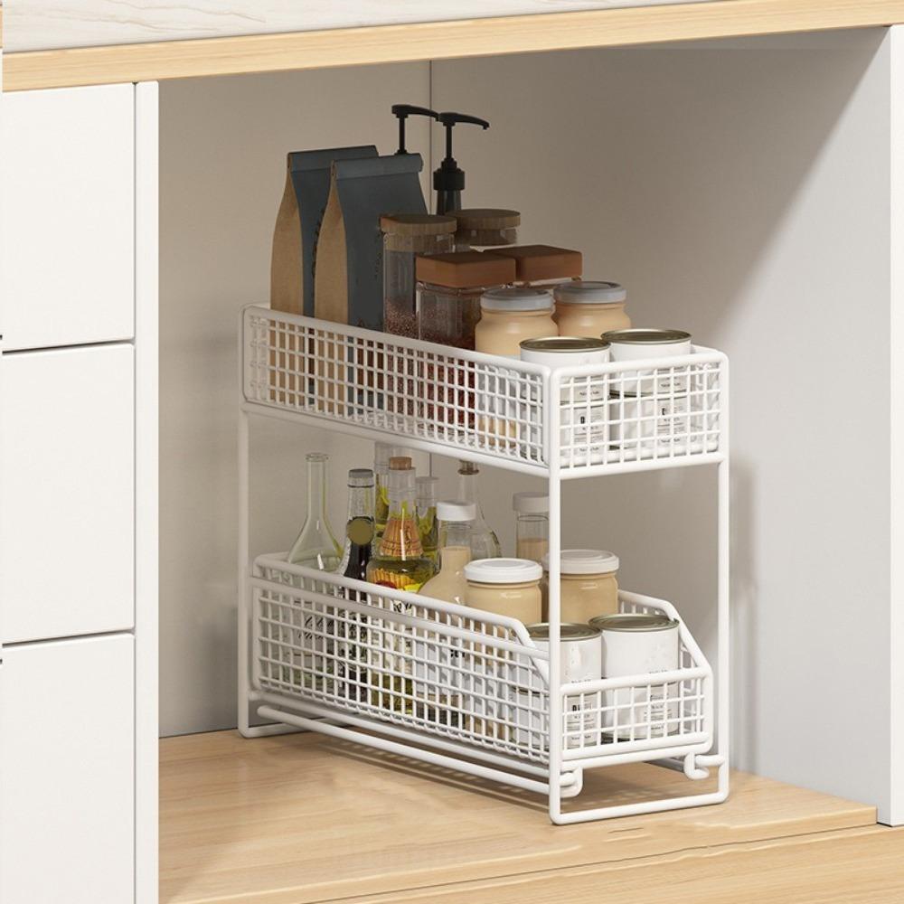 Stable Frame Pull Out Storage Rack Iron Under Sink Organizer Sliding Cabinet Basket for Kitchen