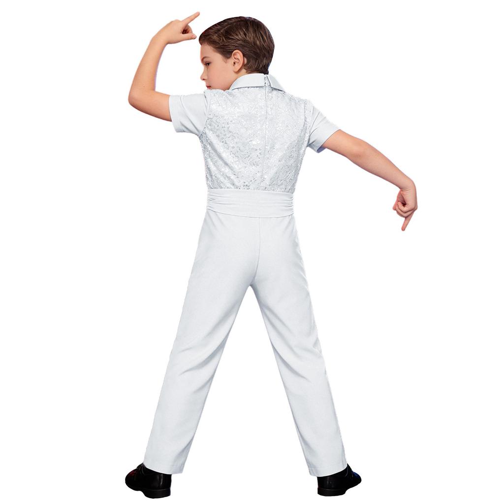 Trajes de patinaje artístico para niños Camisa de baile latino moderno para niños Body Leotardo Niños Salsa Tango Salón Solapa Mono Tops