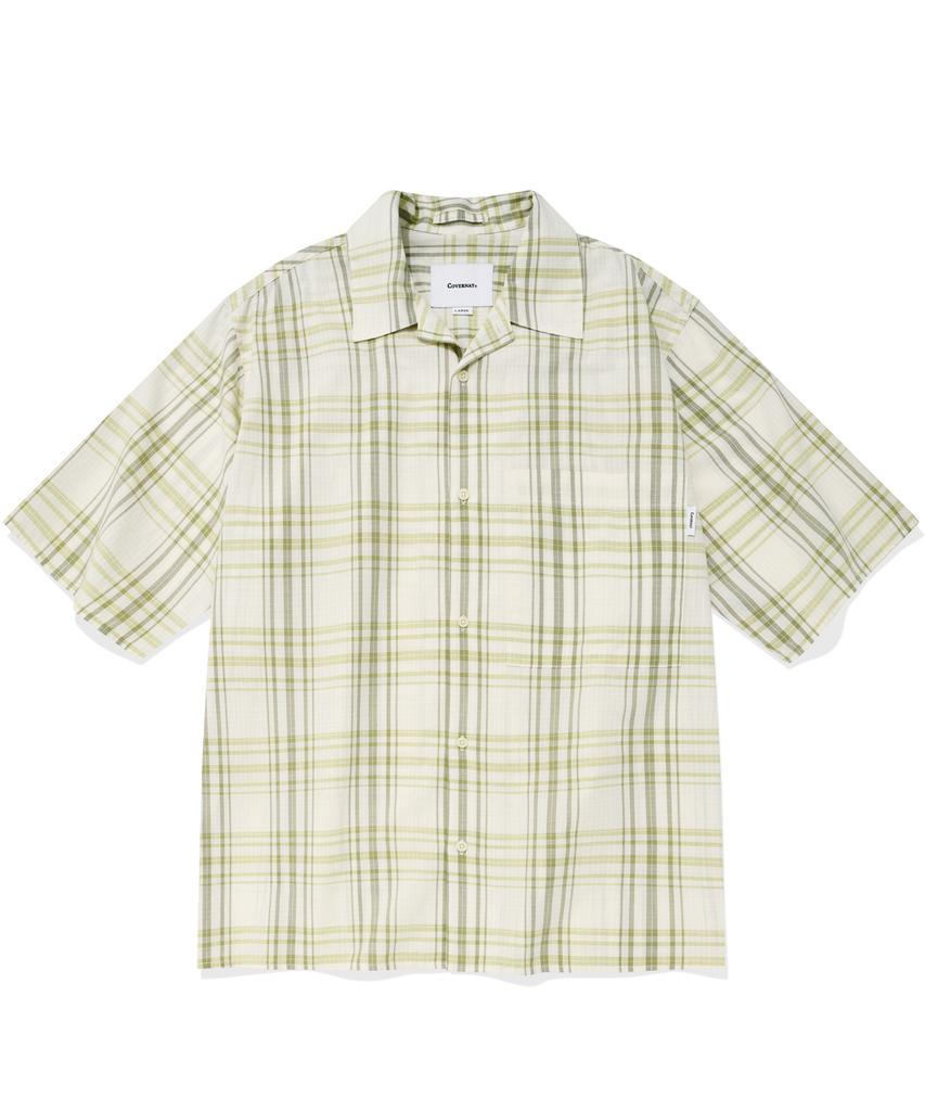 COVERNAT Tartan Check Open Collar 1Pk Half Shirt Green