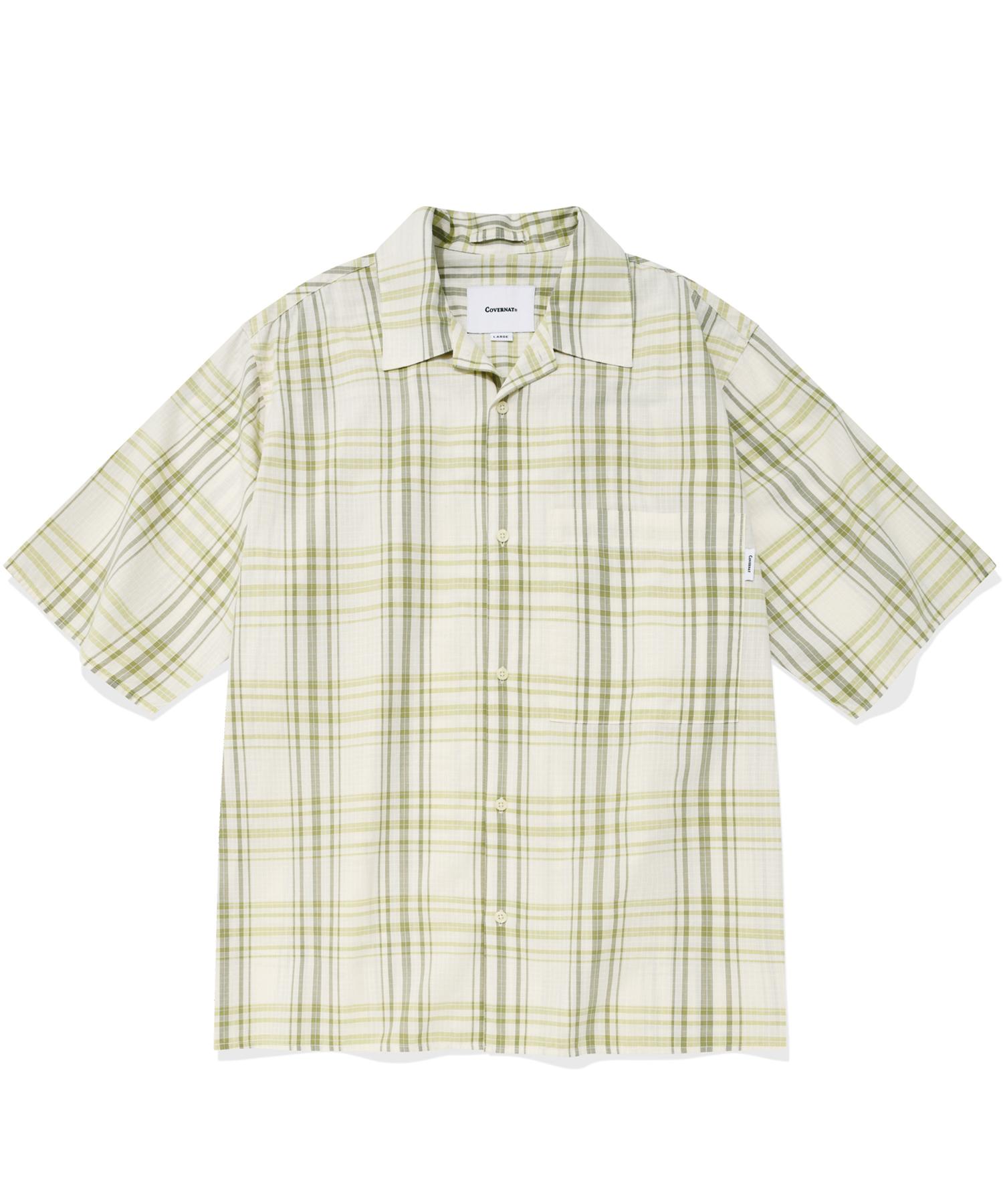 Covernat Tartan Check Open Collar 1Pk Half Shirt Green M