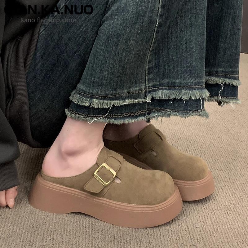 

thick-soled women s bag head and half slippers, wearing new autumn shoes, versatile single shoes for women 39 хаки