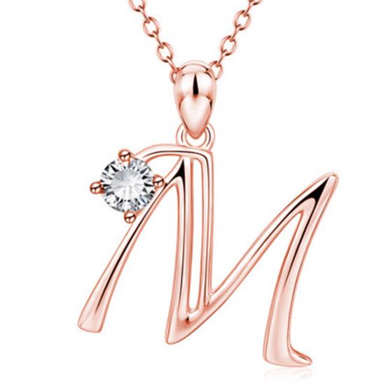 26 Colier cu pandantiv cu majuscule Zirconiu Cubic Accesoriu pentru bijuterii din aur roz