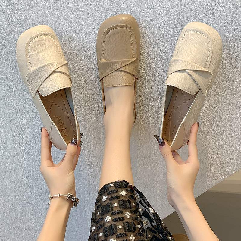 Flat-bottomed Doudou Shoes Women's 2025 Spring New Retro Soft-soled Soft Leather One-pedal Single Shoes Versatile Non-slip Maternity Shoes