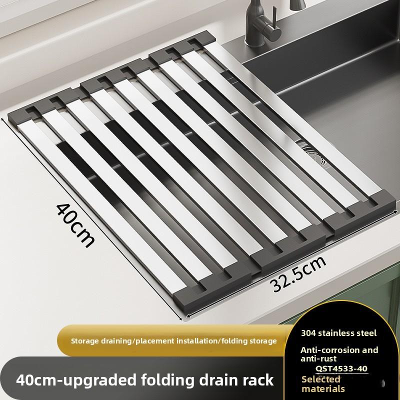 Foldable Silicone Dish Drying Rack with 304 Stainless Steel for Kitchen Utensils