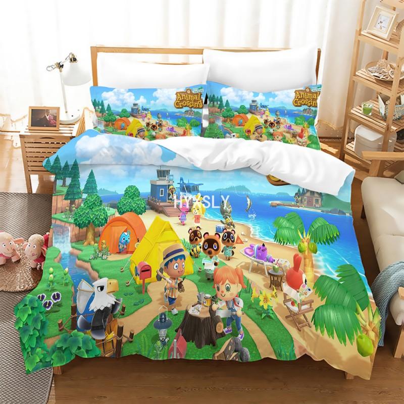 Juego de Cama Animal Crossing Juego de Dibujos Animados 3D Fundas de Edredón Individual Completo Queen King Size Funda de Almohada para niños Regalo Decoración del Hogar