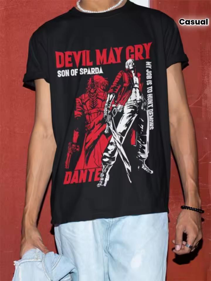 Men's DMC3 Dante Devil Trigger Action Game T-and kids tshirt Premium Black Tee White Dante Graphic Digital Heat Transfer Short Sleeve