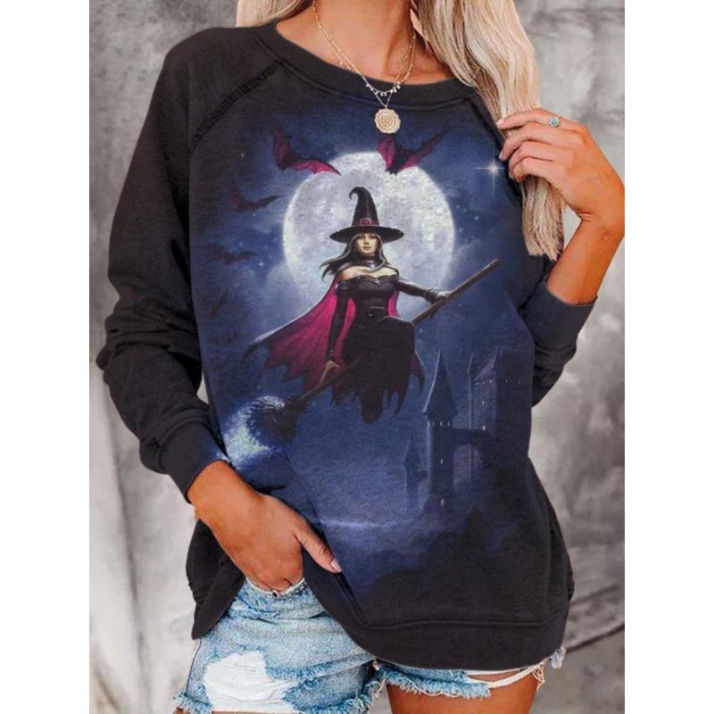 Autumn 3D Halloween Black Cat & Pumpkin Printed Sweatshirts Fashionable Casual Sports Long Sleeved Women's Hooded Sweatshirts