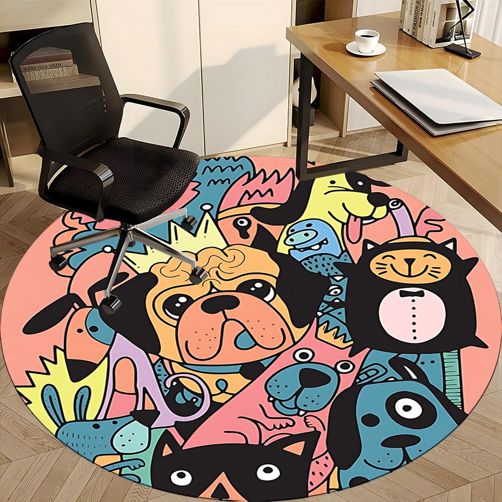 1pc Pug Party Office Round Area Rug, Mat Suitable ForOffice, Under Office Chairs Bedroom Living Room Home Decor, Room Deco