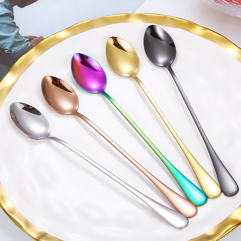 Creative Stainless Steel Long Handle Spoon Set for Ice Cream, Coffee, and More