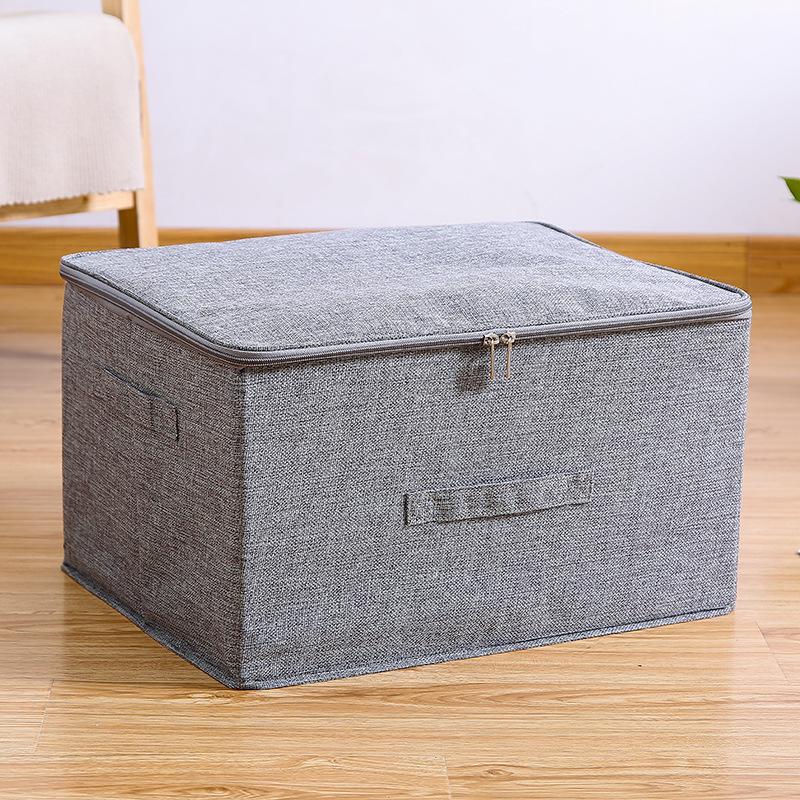 Solid Color Clothes Quilt Storage Box Underwear Sealed Box Cotton Linen Bedding Storage Organizer Wardrobe Tidy Case