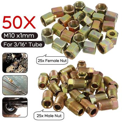 50ks Samčí krátké matice na brzdové potrubí Sortiment armatur brzdového potrubí M10 X 1mm pro 3/16\" matice se závitem Samice W/Vam