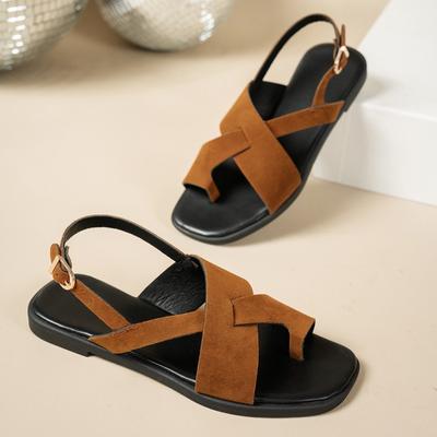 Vintage Flat Toe Herringside Sandals Women's Slingback New Summer Holiday Rome Flat Sandals and Slippers for Outer Wear Talons