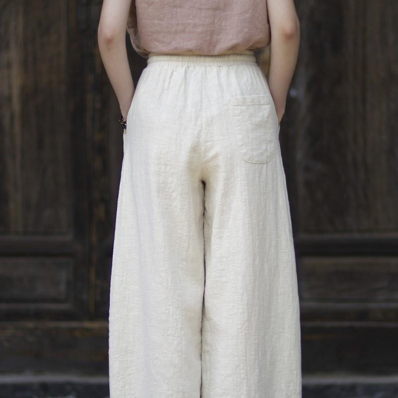 Johnature Women Vintage Bloomers Pants Summer Chinese Style Solid Color Trousers Pockets Soft Pants